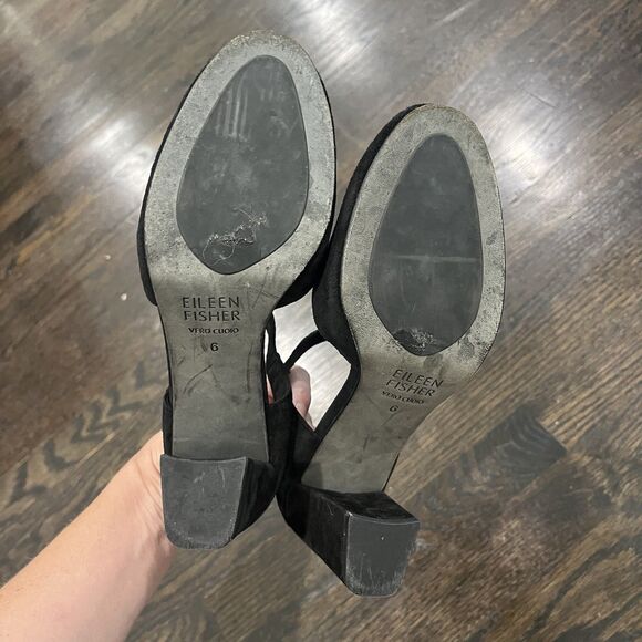 Eileen Fisher Black Malta Suede Pumps Sz 6 Mary Jane Heels Whimsigoth Wedding - Picture 7 of 9